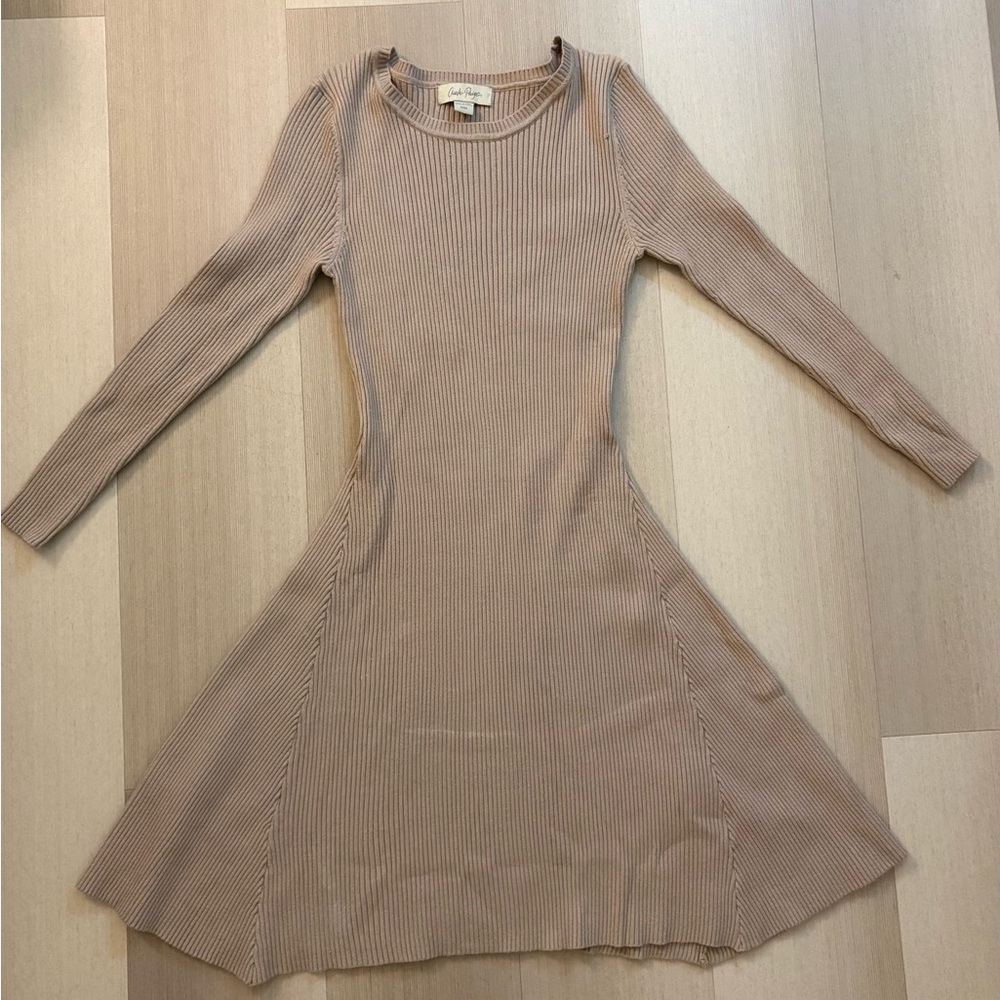 Ribbed Long Sleeve Dress in Tan